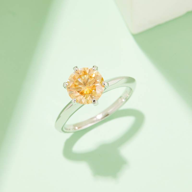 光臂T家六爪S925银镀白金MoissaniteWomen's Ring2.0ctD级